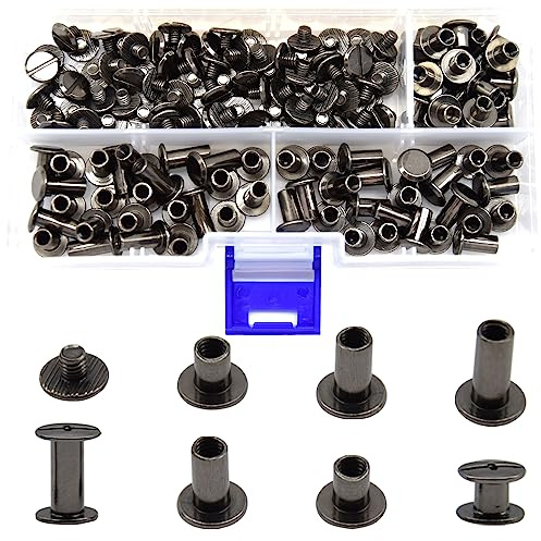 CEEYSEE 150 Stück (75 Set) Buchschrauben Set 3 Größen M5 x 6 mm 5 x 10 mm 5 x 12 mm Metall-Rundkopf Buchschrauben Für Leder Dekoration, Bookbinding, DIY ((DZBD-QS))