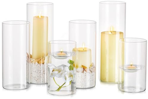 Kerzengläser Glaszylinder für Kerzen Windlicht Glas: Hewory 6er Set Kerzenglas Gross Windlichter Glasvase Zylinder für Tischdeko Vasen Hochzeit Weihnachten - Glaszylinder mit Boden Gläser für Kerzen
