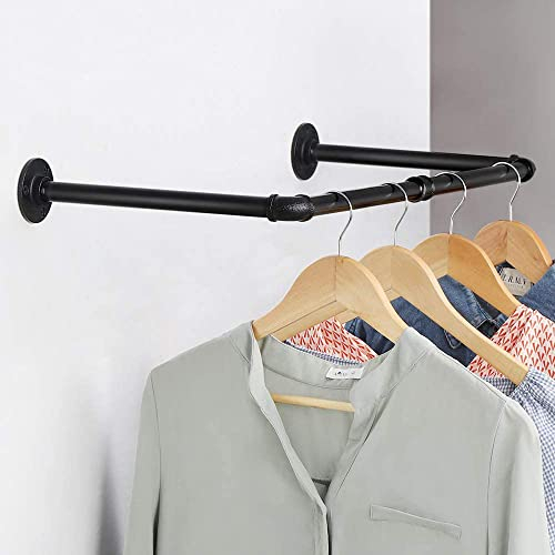 Kleiderstange Wandmontage, Industrieller Stil Rohr-Kleidergestell an der Wand Befestigte, Wandgarderoben Garderobenständer Wäscheständer für Schlafzimmer Wohnzimmer (80 * 30cm)