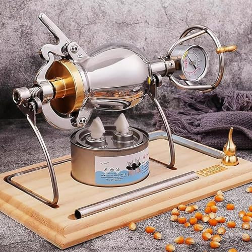 LIGENZ Chinesische Vintage-Popcornmaschine, Popcornmaschine aus Edelstahl 304, Hand-Popcorn mit Handkurbel und Manometer für Partyspaß bei Familientreffen(260ml)