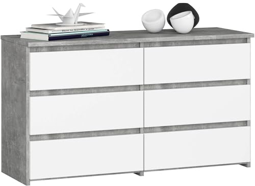 AKORD Cassettiera CL-100 6 (2 x 3) Cassetti | Moderna Mobiletto per Soggiorno Sala da Pranzo Camera da Letto | Armadio Cameretta | 35 x 100 x 57 cm | Cemento + Frontale Bianco