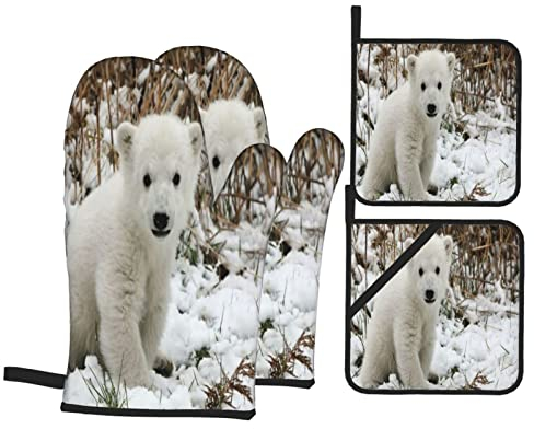 Ofenhandschuhe Topflappen Set Eisbär Niedliche Tierbabykunst Topflappen Pad Druck Weiches Topfhandschuhe, Für BBQ, Grillen