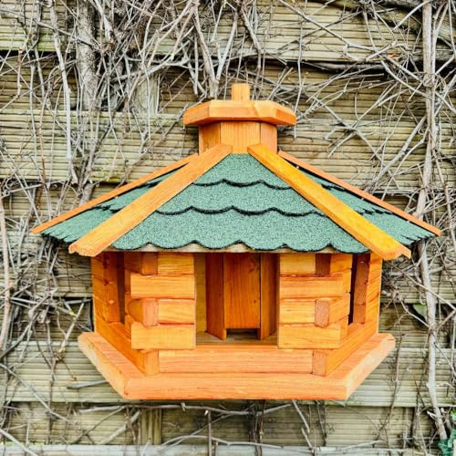 DARLUX Wand - Vogelhaus XL aus Holz - zum Aufhängen in Braun - Bitum Grün | Vogelfutterstation, lasiert, Outdoor, Garten, Balkon, Futterhaus ( Größe XL Wand )