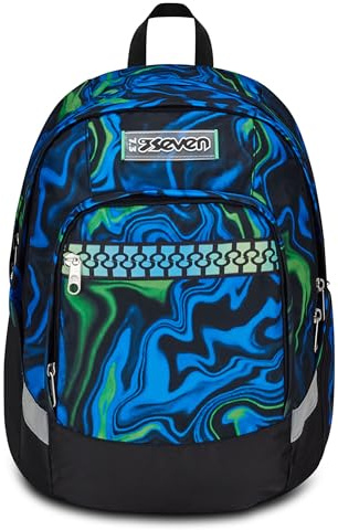 Seven Zaino Scuola Advanced Plus, Blu, Uneven Lines, Doppio Scomparto Con Cinghia, Tasca Frontale con Organizer, Tasca Laterale in Rete Porta Borraccia, Zaino Scuole Medie, Superiori, Bambino, Ragazzo