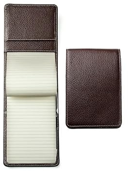 DELMON VARONE - Personalisierbares Notizblock Etui DIN A6 aus Premium Leder Soft Grain braun - Reporterblock im Hardcover Ledereinband mit Stiftschlaufe, Einschubfach & blanko Block liniert