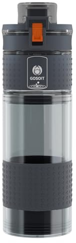 GOSOIT Hiking Water Filter Purifier Bottle Water with Ultra-Filteration Water Purification Bottle Emergency Water Filter Kit for Camping Travel Survival 17OZ (Dull Grey)