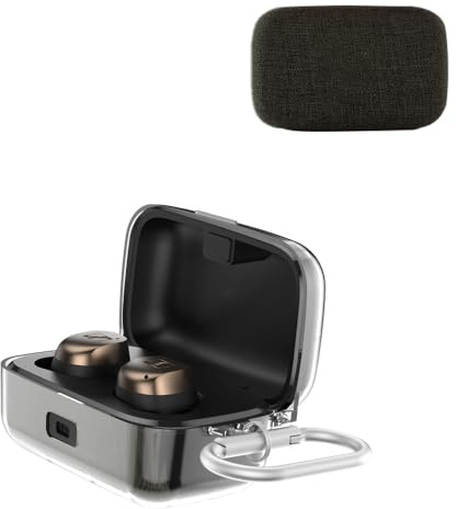 Hårt skal skyddsfodral för Sennheiser Momentum True Wireles 4/3 öronsnäckor stöttålig anti-Scracth genomskinligt skyddskåpa med karbinhake
