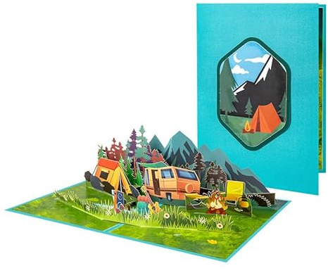 ANEWISH Pop-up Geburtstagskarte, 3D Camping Karte, Sommercamp Karte, Picknick, Zelte, Wohnwagen