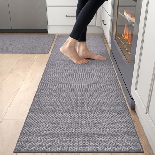 DEXI Küchenläufer rutschfest 2 Stück, Küchenteppich Waschbar, Hochwertige Küchenmatten, Teppich Läufer Flur für Küche, Terrasse & Wohnraum, 60x90cm+60x180cm, Grau
