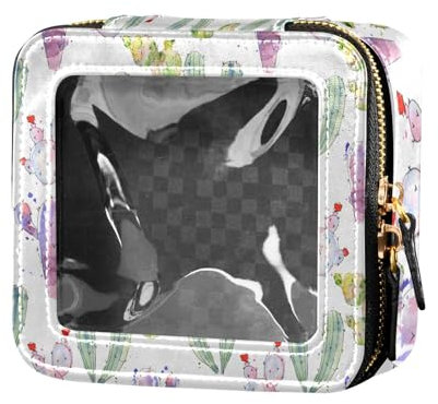 Yuiboo Clear Makeup Bag Small Cartoon Watercolor Cactus Waterproof Travel Toiletry Bag Cosmetic Bags for Flying, cartoon watercolor cactus, 5.1 x 4.7 x 2.2, Art Deco