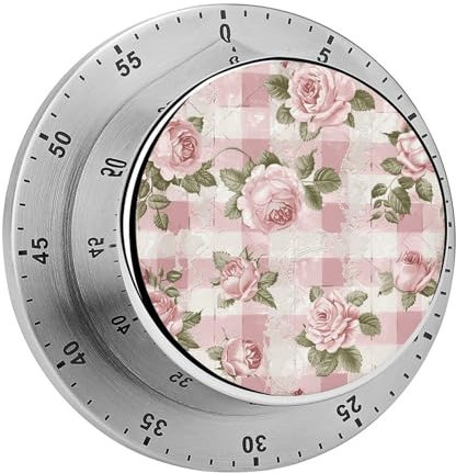Kitchen Timers for Cooking,Peach Retro Pattern Printed Magnetic Mechanical Stainless Steel Timer for Cooking Fitness Baking Task Reminder