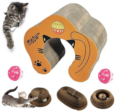 Magic Organ Cat Scratching Board, Giochi Gatto Tiragraffi, Tiragraffi Pieghevole in Carta Ondulata, Giochi Interattivi per Gatti, Gioco Gatto Interattivo Accessori(2 Palline Alla Menta Piperita)