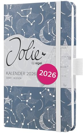SIGEL J6348 Wochenkalender 2026 ca. A6, grün, orange, Hardcover, Gummiband, Stiftschlaufe, Einstecktasche, 174 Seiten, vegan, Buchkalender, Terminplaner Taschenkalender Jolie