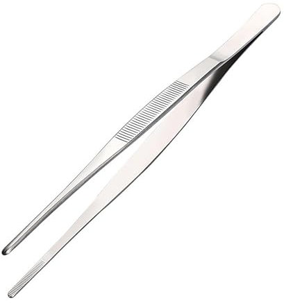 12-Inch Long Stainless Steel Tweezers Tongs Straight Tweezers - Extra Long Kitchen Food Tweezers Tongs for BBQ Grilling Cooking Roasting and Serving