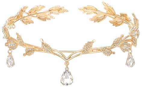 XoeLLe Strass Cristal Diademe Femme, Mariage Couronne, Feuille Bijoux Cheveux, Vert Elfe Couronne Accessoires Cadeau pour Concours Fête Cosplay Halloween Noel Soirée Anniversaire Mariage (Or)