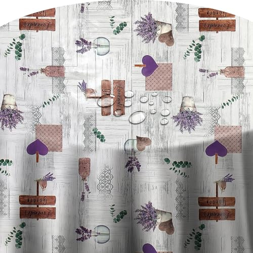 Wachstuch Wachstischdecke Gartentischdecke, Lila Herzen Lavender Rund 120 cm, abwischbare Tischdecke