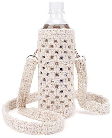 Linkidea Porte-bouteille d'eau jetable avec sangle compatible avec Lifewtr de 50 ml, bouteille en plastique Smartwater, support de housse d'eau en bouteille fait à la main, bandoulière (beige)