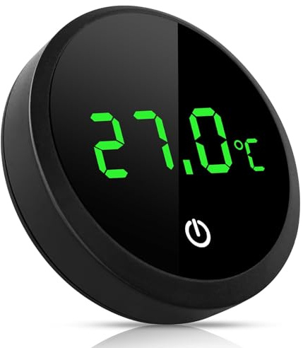 Wireless Fish Tank Thermometer, Digital Aquarium Thermometer Stick-on with LED Display Touch Button Digital Water Thermometer Round for Fish Tropical Fish Reptile Tank Aquarium Temperature Accessorie