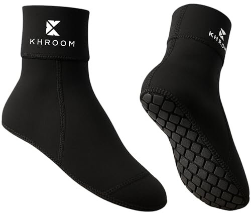Khroom 3mm Neoprensocken Herren, Damen, Kinder | Wassersocken mit Anti-Rutsch Sohle passend zu Flossen - Schwarz - wasserdichte Aqua Socken für Strand und Beach Volleyball | Badesocken 38-40