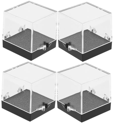 OUNONA Scatola di Raccolta Quadrata 4 Pezzi in Acrilico Nero Chiusura Ermetica e Finitura Liscia per Esposizione e Conservazione di Cristalli e Gioielli