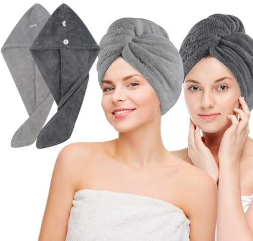 VIVOTE Asciugamano per capelli in microfibra, super assorbente e morbido per capelli lunghi e tutti i tipi di capelli, asciugamano per capelli ad asciugatura rapida, 25 * 65 cm, 2 pezzi