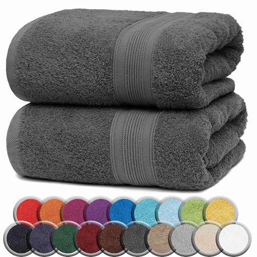 NatureMark ASCIUGAMANI PREMIUM/ASCIUGAMANI DA BAGNO in 100% cotone, morbidi, resistenti, con asola per appendere – set da 2, 100x150 cm, Colore Antracite