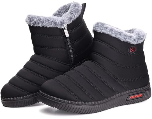Mufanton Bottes de Neige Femme Chaussures d'hiver Bottines Fourrure Doublure Outdoor Antidérapant Chaussure de Marche,Noir,EU39