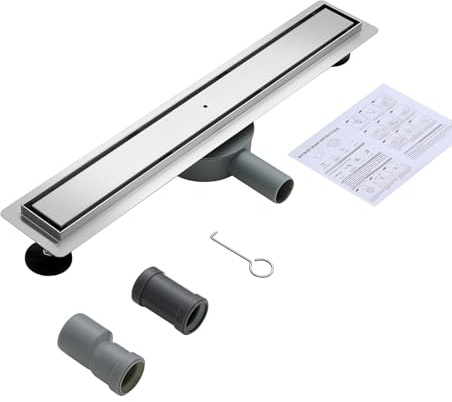 KINKIBOS Duschrinne Befliesbar 60cm Gebürstet, 360° Siphon mit Geruchsstop und Haarsieb, 304 Edelstahl Ablaufrinne Bodenablauf Duschablauf sehr Flach DN50 DN40
