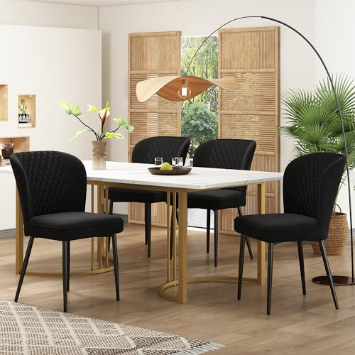 Ligterra Grupo de comedor,(juego,140×80×75cm mesa de comedor con 4 sillas), moderno juego de mesa de cocina, sillas de comedor de terciopelo gris oscuro, silla de diseño tapizada con respaldo, patas