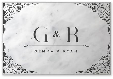Personalised Solid Grey Marble Chopping Board Custom Printed Cheese Board Serving Board with Filigree