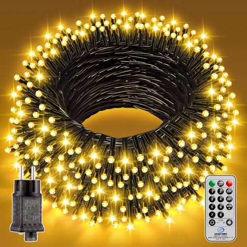 LED Lichterkette Weihnachtsbaum Außen Innen - 50M 500LEDs Warmweiß Lichterkette Weihnachten 8 Modi mit Fernbedienung Timer IP44 Weihnachtsbeleuchtung für Garten