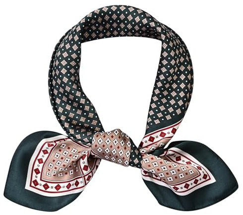 Mayoii Silk Bandana for Men – Satin Neckerchief Square Neck Scarf Lightweight Fashion Accessory for Formal, Business, or Casual Wear– 70 x 70 cm (Dark green)