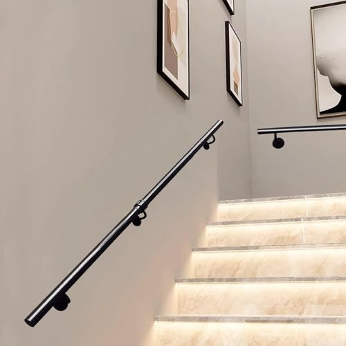 Pasamanos de escalera de 30 a 600 cm, barra de soporte antideslizante para barandillas de escalera, barandilla de hierro forjado negra, kit de barra de seguridad para ancianos y niños.(90cm)