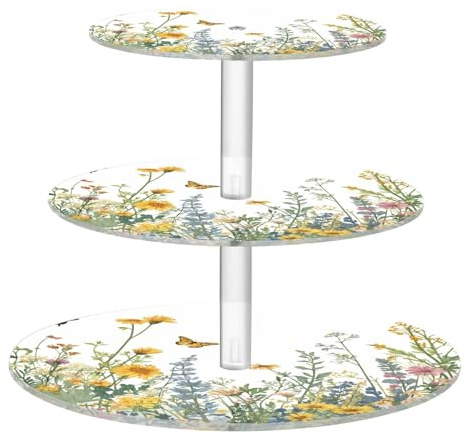 Blueangle 3-Tier Round Cupcake Stand – Colorful Herbs and Flowers Acrylic Dessert Tower, Non-Slip Tiered Dessert Stand for Baby Shower, Birthday, Wedding Party （537）