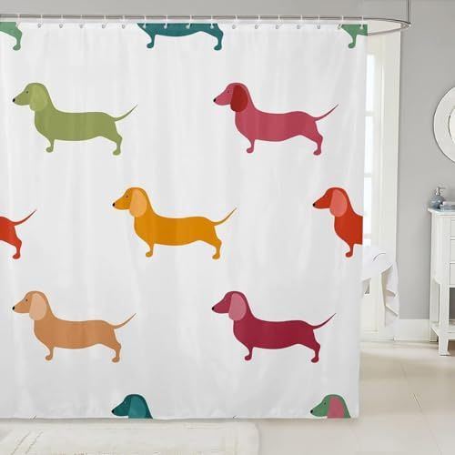 Duschvorhang 240x200 cm Dackel Duschvorhang Kinder Bad Vorhang Anti Schimmel Wasserdicht 3D Shower Curtains Waschbar Polyester Stoff Duschvorhänge für Badewanne Badezimmer F.216