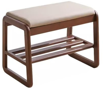 Banc à chaussures ottoman en bois avec repose-pieds et tabouret de rangement – Sac souple repose-pieds bas pour entrée, porche, étagère à chaussures à langer, utilisation à la maison et au bureau