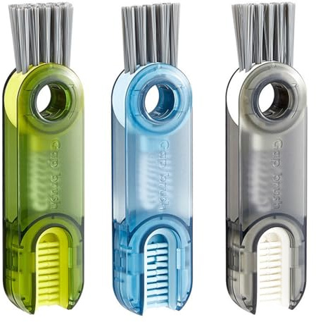 Rravdst X 3 in 1 Cup Lid Gap Cleaning Brush Set, Multifunctional Bottle Cleaning Brush with 360° Rotatable Head, U-Shaped Silicone & Bristle Brushes for Flasks, Cups and Electric Shavers，Kitchen Brush