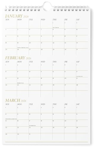 Karto 3 Month Wall Calendar 2026-2027 - Vertical 11x17 inch January 2026 to June 2027 - Boost Your Productivity and Easy Planning with the Aesthetic Monthly Calendar - Golden