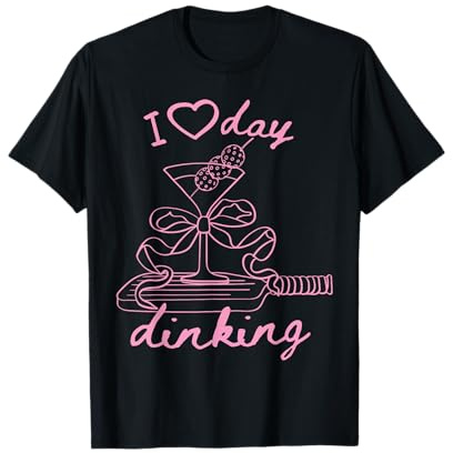 Pickleball Doodles in Pink I Love Day Dinking Martini Glass T-Shirt