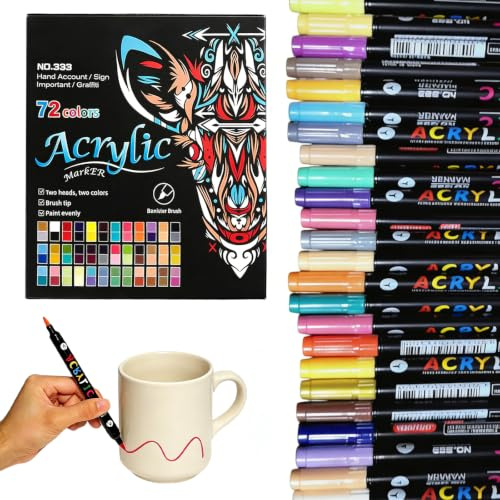 PORFOYO 72 colores de rotuladores de porcelana con doble punta, rotuladores de porcelana de punta fina, tazas de cerámica, juego de 36 rotuladores para pintar tazas para pintura de roca, vidrio, papel