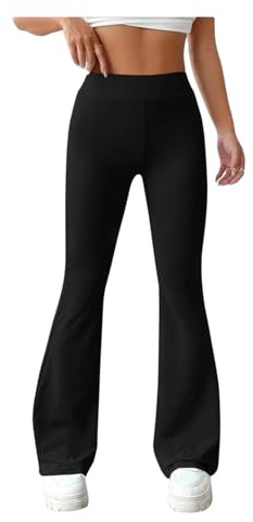 Pack of 2 Women Flared Stretch Bootleg Trousers Ladies Bootcut High Waist Ribbed Work Yoga Pants Pull On Elasticated Waist Soft Lightweight Office Nurse Carer Workwear Bottoms