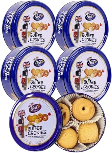 Luxury Danish Butter Cookies Assortment 140g, Christmas Biscuits Tin Gift Set – Brit Treat, Delight Gift | Festive Holiday Treats, Mothers & Father Days Gift, Biscuits Gift (6 TINS)