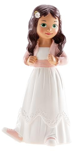 dekora – Figura de decoración primera comunion niña con Chaqueta 15,6 cm, Muñeca de comunion para tarta, Cake topper apto para contacto alimentario