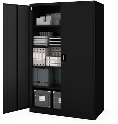 Jan Nowak Aktenschrank Büroschrank Metallschrank abschließbar 185x60x115 cm | Dokumentenschrank, Ordnerschrank für 70 Ordner, 4 verstellbare Regalböden, robuster Stahlkorpus für Büro und Archiv