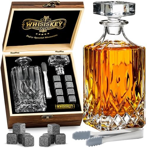 WHISISKEY - Whiskykaraff Set - Whisky Gåvoset - Present till Män - Födelsedagspresent Man - Whiskeykaraff Whiskykanter- Karaff 500ML, Presentlåda, 8 Whiskystenar, Tillbehör