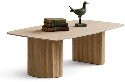 HOOZ Couchtisch mit Keramikplatte in Travertin-Optik [kratzfest & pflegeleicht], moderner Wohnzimmertisch 130×70 cm, Sofatisch mit hitzebeständiger Oberfläche, ideal für Wohnzimmer & Esszimmer Schwarz