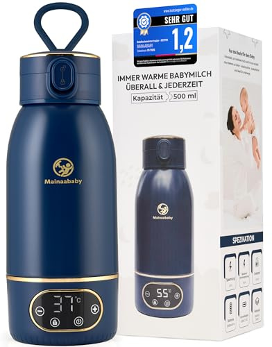 MAINAABABY Tragbarer Flaschenwärmer für Babyflaschen – Baby Bottle Warmer mit Akku für unterwegs – präzise Temperaturregelung zum Babymilch Erwärmen – kompakter für Reise, Auto & Alltag (Blau)