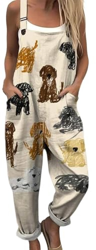 Chanpning Salopette Donna Estiva Casual Lunga Elegante in Lino Tuta Jumpsuit Intera Curvy Moda Stampa Jumpsuits Comoda Larga Pantaloni Da Lavoro Con Tasca Leggera Baggy Salopettes da Spiaggia Mare