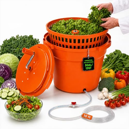 Essoreuse à Salade Commerciale, séchoir à laitue Manuel 12L 24L avec Tuyau de vidange et vanne d'arrêt, Grande essoreuse à légumes pour Cuisine de Restauration 12L