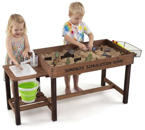 COSTWAY Table de Sable Eau Enfant Extérieur en Bois avec 33 Accessoires